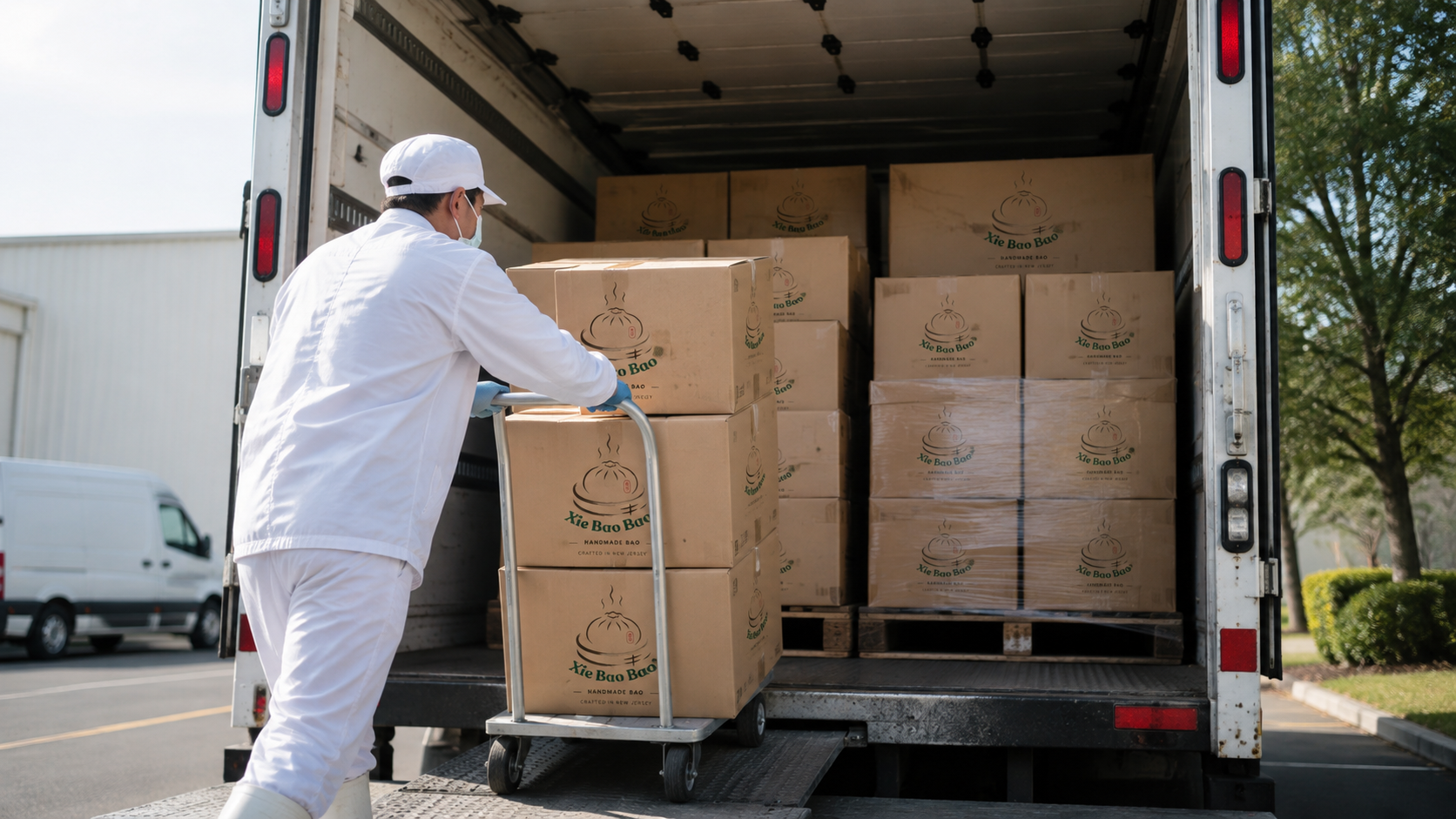 XIE BAO BAO delivery boxes loaded into a truck for citywide delivery